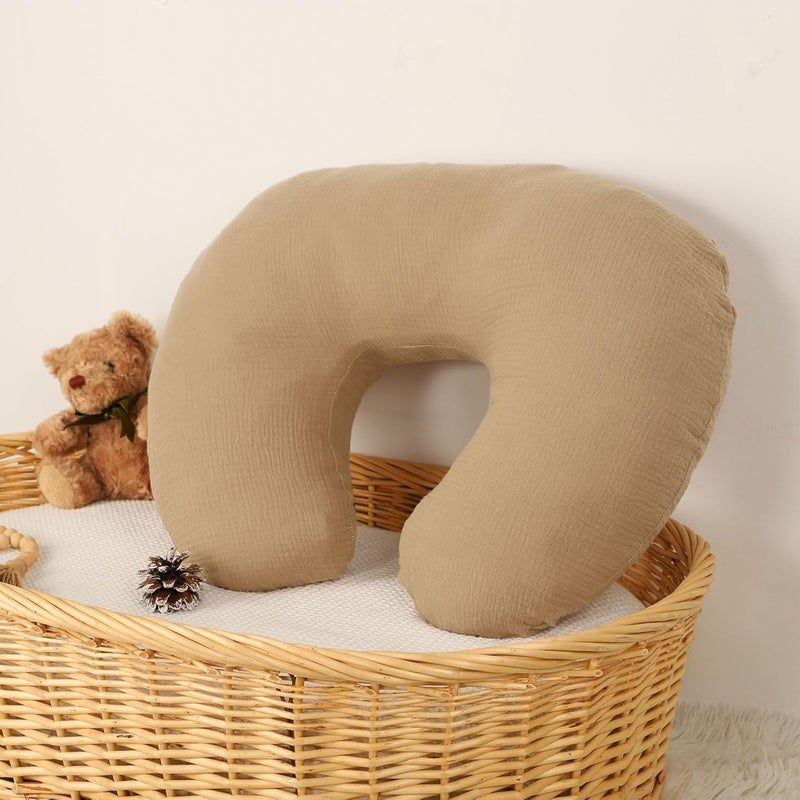 WINGHENLEE Muslin Nursing Pillow Cover, Cotton Breastfeeding Pillow Cover for Baby Girls Boys, Soft Breathable Nursing Pillowcase for Infant Newborn, Removable Slipcover for Nursing Pillows, Brown(Only Cover) - Image 5